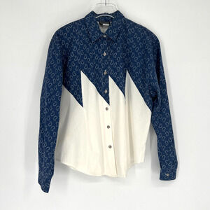 Vtg‎ Rough Rider Top Womens L Western Paisley Denim Rodeo Country Festival